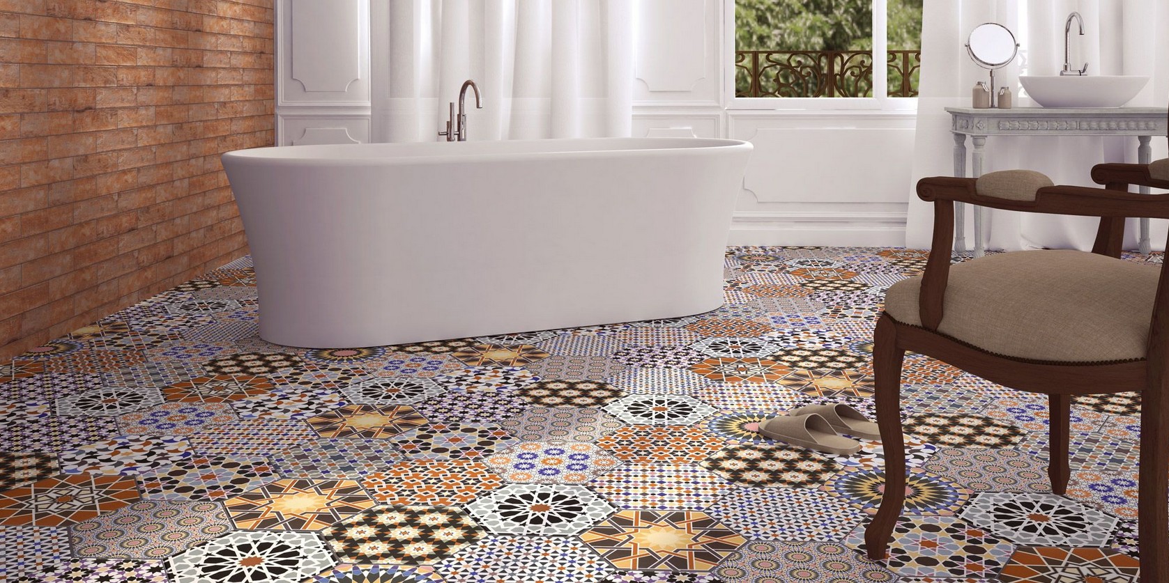 Carrelage hexagonal 33x28,5 dcor ou uni Andalusi et Opal 